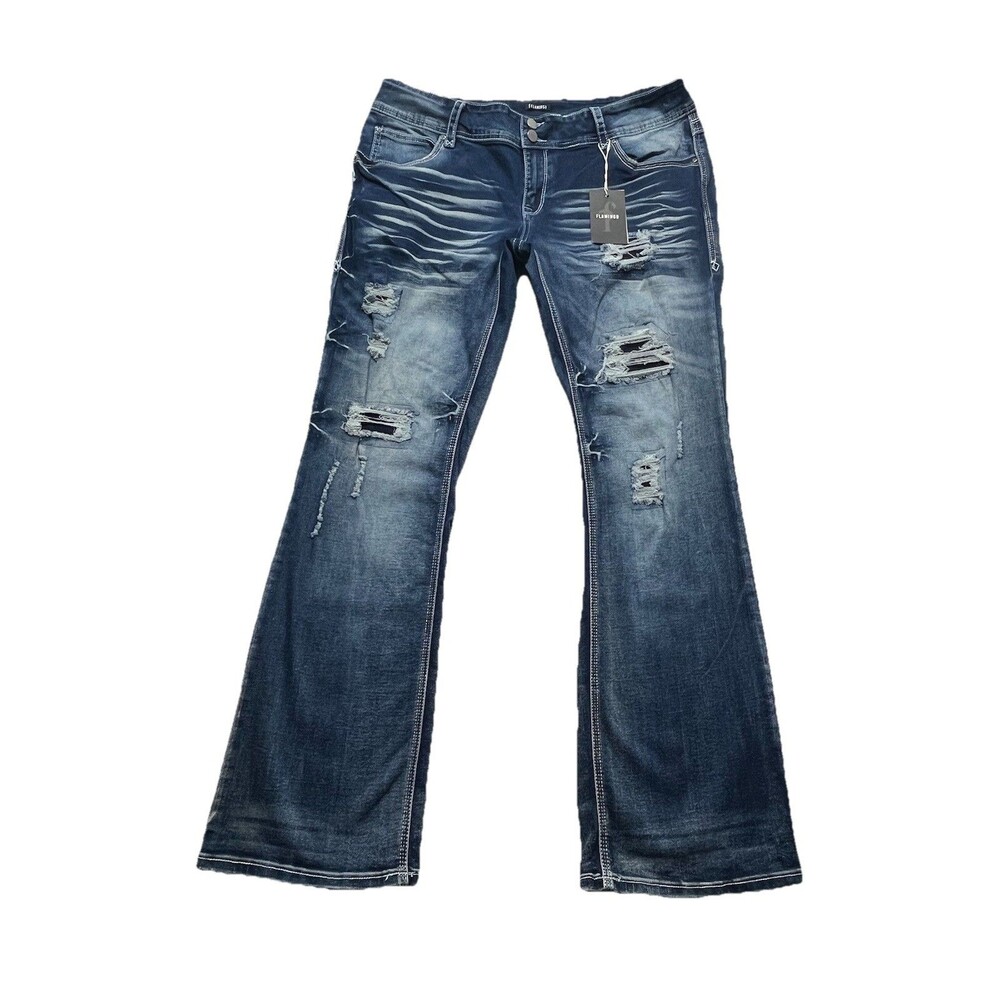 Flamingo Jeans Womens XXL Plus Dark Distressed Bootcut Western Cowgirl Festival